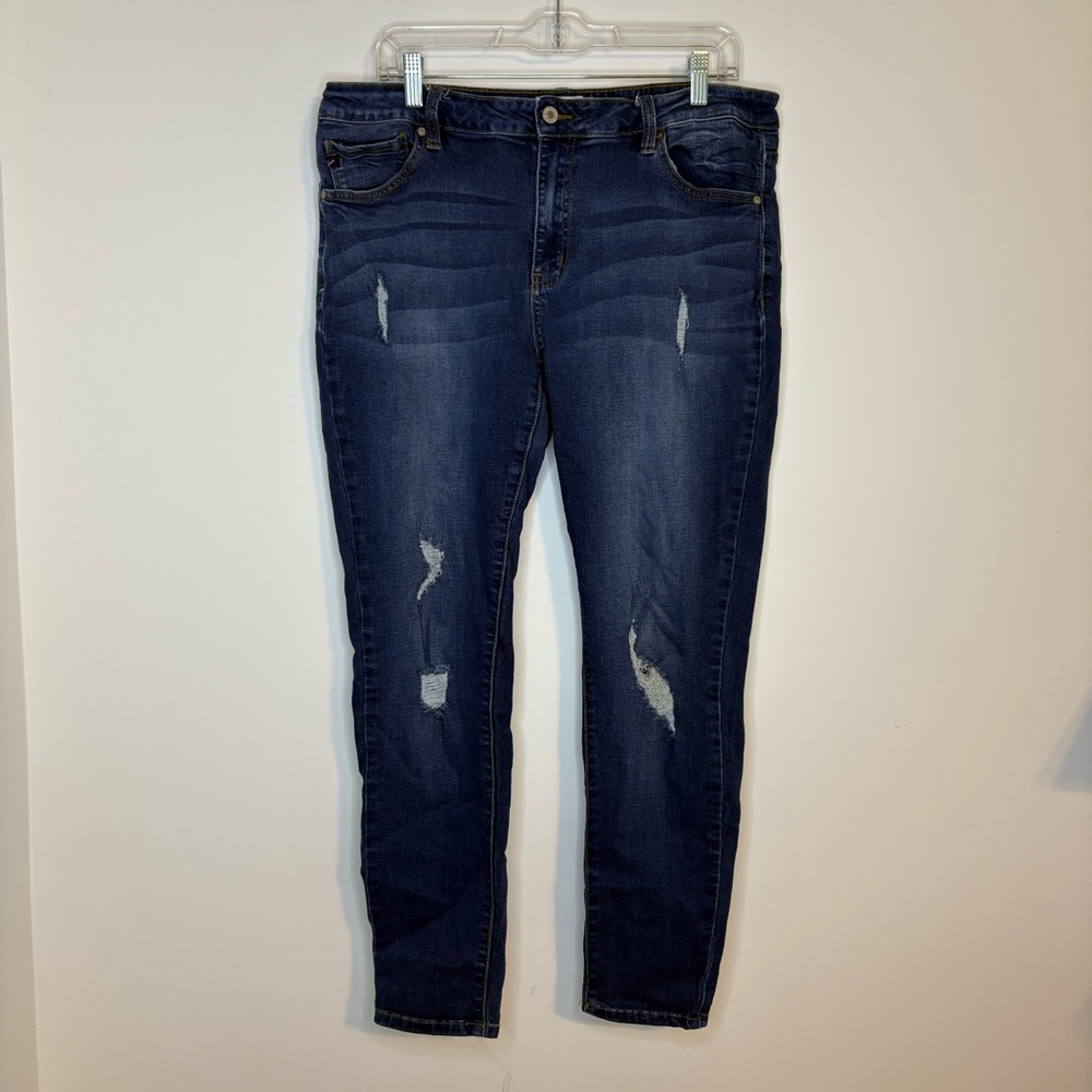 KanCan Blue Skinny Distressed Holey Jeans Size 2XL